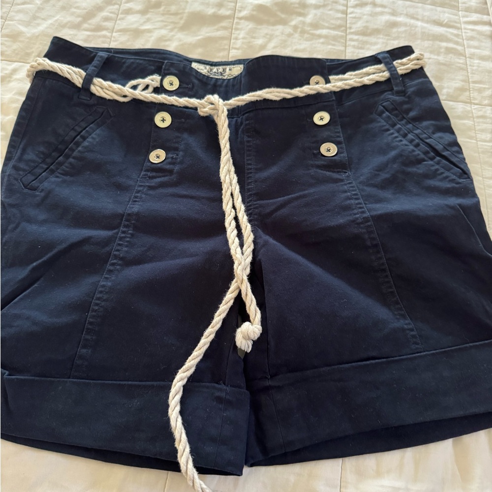 7 For All Mankind Navy Blue Women Shorts with Rope Belt